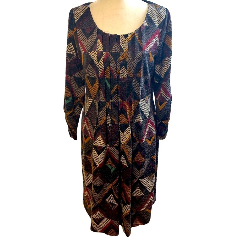 Perceptions New York Multicolored Geometric Print 3/4 Sleeve Dress With Lining